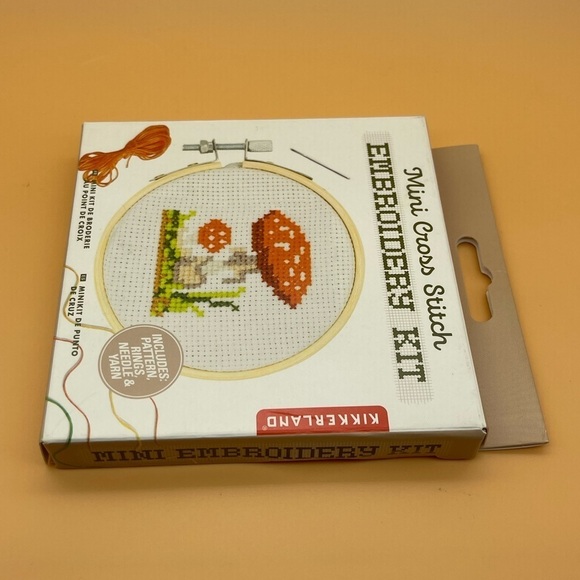 Kikkerland Mini Cross Stitch Embroidery Mushroom Kit, NIB - Picture 6 of 7